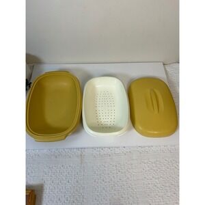 Vintage Tupperware 3 piece Kitchen Steamer Set - Harvest Gold‎